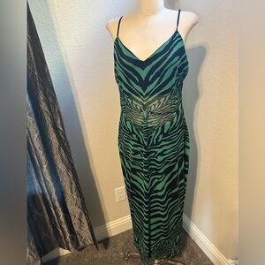 AFRM Green and Black Zebra Midi Dress
